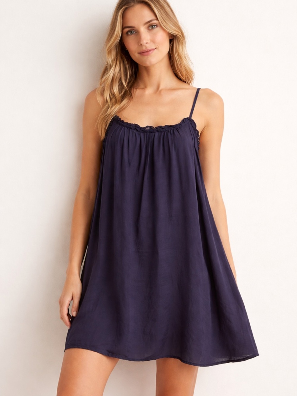 Germaine des Prés Navy Silk Cotton Babydoll Nightie Slip Dress Size S